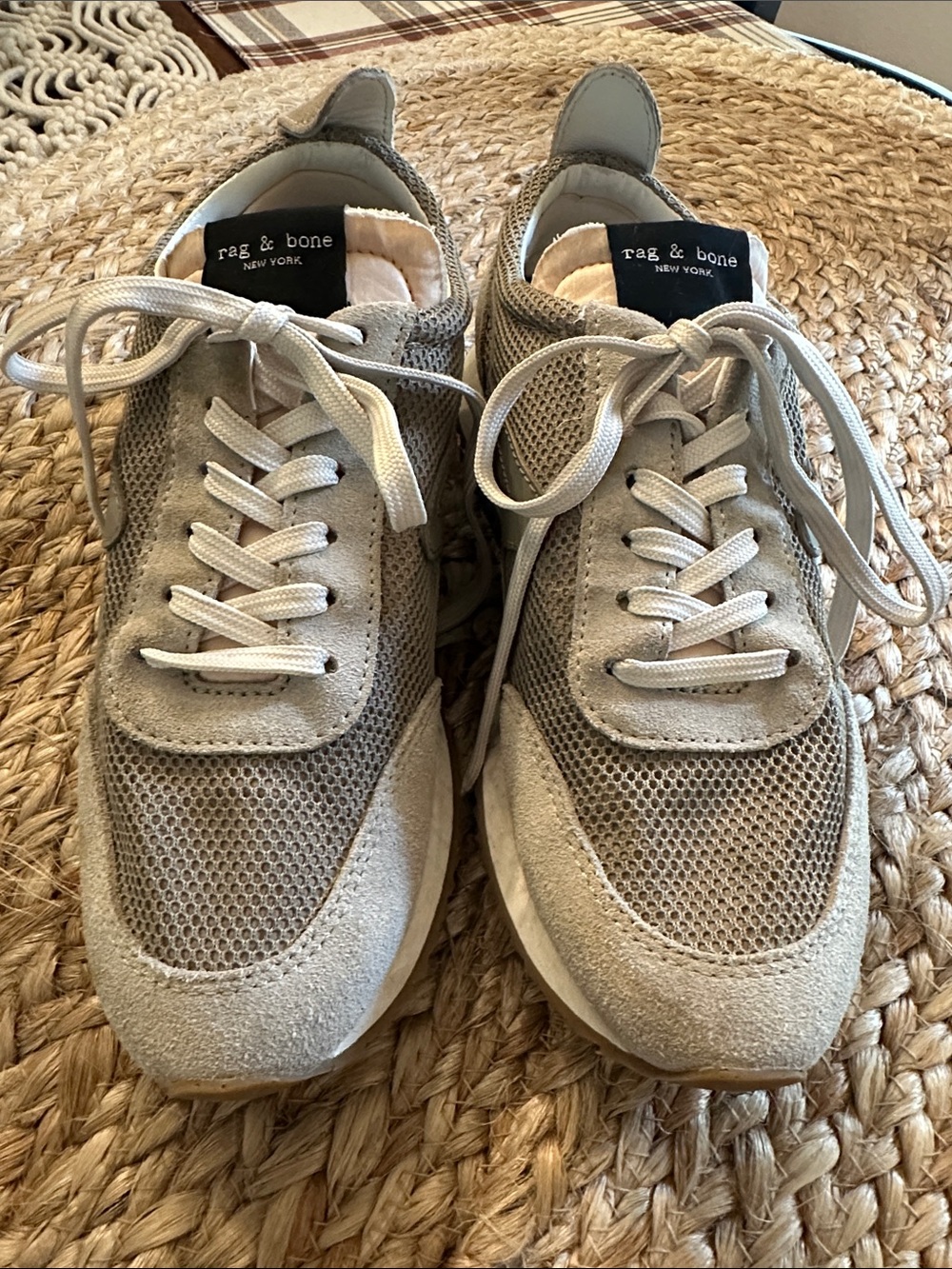 rag & bone Men’s Light Gray Suede & Mesh Trainer Sneakers